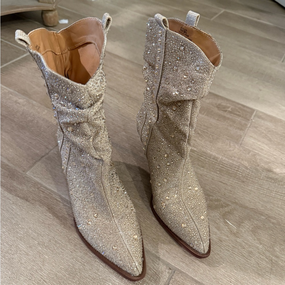 Elegant Beige Embellished Women's Boots